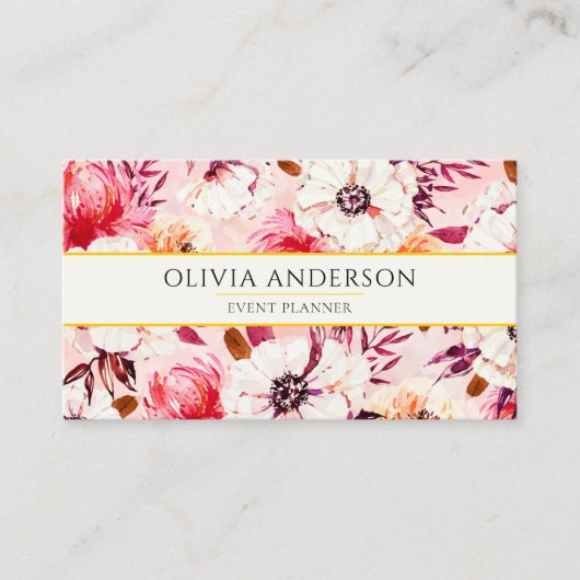 水エレガント色フローラピンクモダンパターンBoho 名刺 (正面)