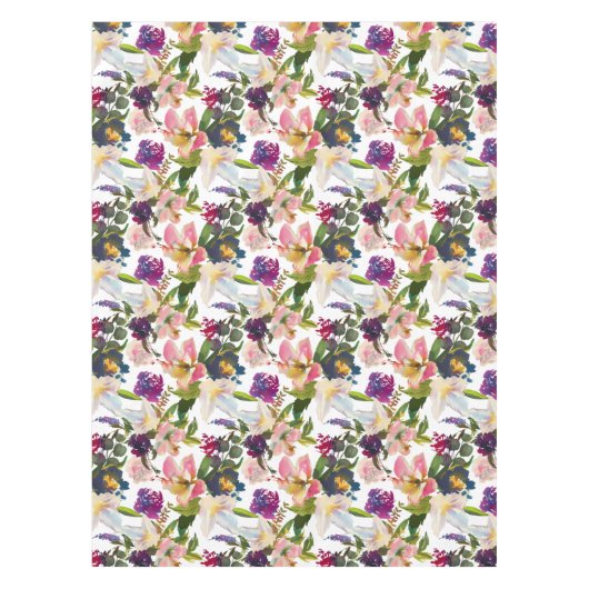 水エレガント色フローラピンク紫ホワイトグリーン テーブルクロス (正面)