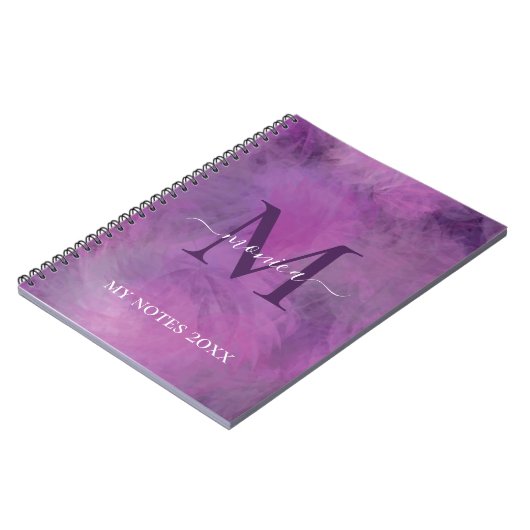 水エレガント色フローラピンク紫モノグラムの ノートブック (左側)
