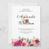 水エレガント色フローラピンク結婚ズ 招待状 (正面)