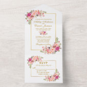 水エレガント色フローラピンク赤面金ゴールド オールインワン招待状 (内側)
