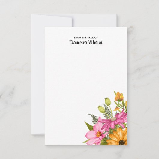 水エレガント色フローラピンク黄パーソナライズされた色 ノートカード (正面)