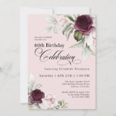 水エレガント色フローラピンク60誕生日 招待状 (正面)