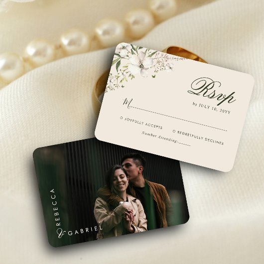 水エレガント色フローラフォト結婚ズ 出欠カード