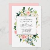 水エレガント色フローラフレ結婚ーム 招待状 (正面/裏面)