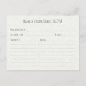 水エレガント色フローラブライダルシャワーレシピ インビテーションポストカード (裏面)