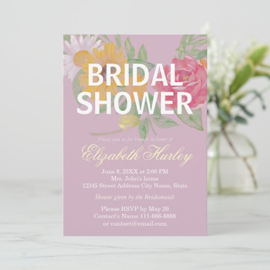 水エレガント色フローラブライダルシャワー結婚 招待状 (スタンド正面)