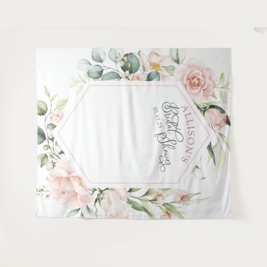 水エレガント色フローラブライダルシャワー背景 タペストリー (正面(横))