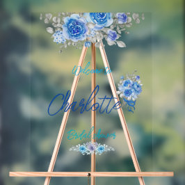 水エレガント色フローラブライダルシャワー アクリルサイン