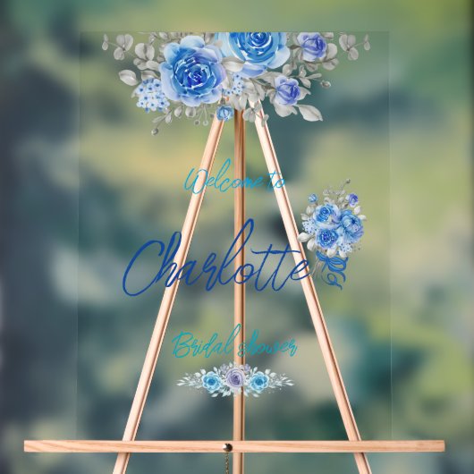 水エレガント色フローラブライダルシャワー アクリルサイン (ニュートラル)