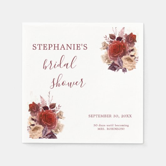 水エレガント色フローラブライダルシャワー スタンダードカクテルナプキン (正面)