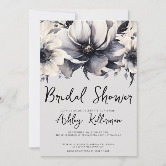 水エレガント色フローラブライダルシャワー 招待状 (正面)