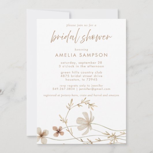 水エレガント色フローラブライダルシャワー 招待状 (正面)