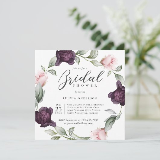 水エレガント色フローラブライダルシャワー 招待状 (スタンド正面)