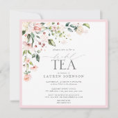 水エレガント色フローラブライダルティーピンクシャワー 招待状 (正面)
