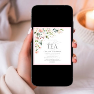 水エレガント色フローラブライダルティーピンクシャワー 招待状