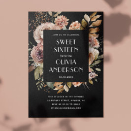 水エレガント色フローラブラック甘い16 16 招待状