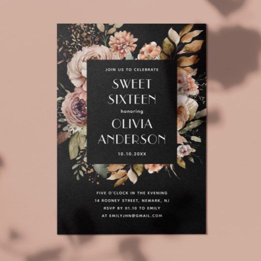 水エレガント色フローラブラック甘い16 16 招待状