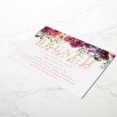 水エレガント色フローラブランチブライダルシャワー 箔招待状 (回転した状態)