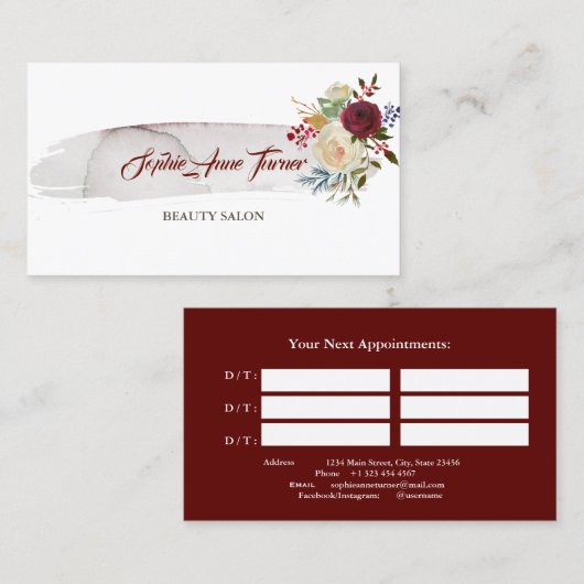 水エレガント色フローラブルゴーニュアポイントメント 予約カード (正面/裏面)