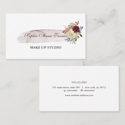 水エレガント色フローラブルゴーニュプロフェッショナル 名刺 (正面/裏面)