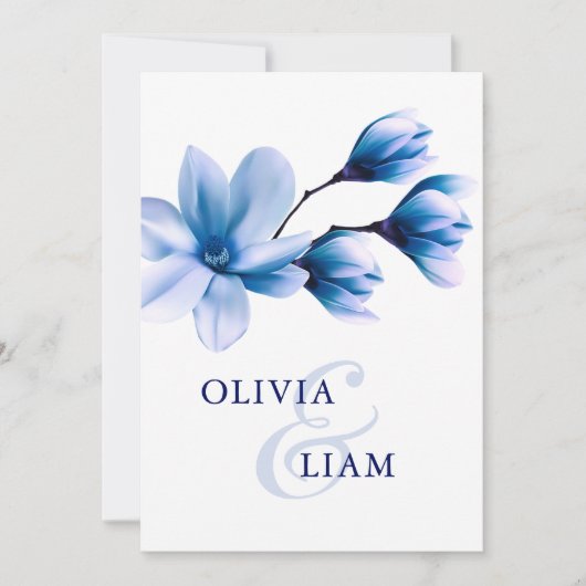 水エレガント色フローラブルーネイビーホワイト結婚ズ 招待状 (正面)