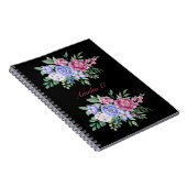 水エレガント色フローラブーケブラックノートブック ノートブック (右側)