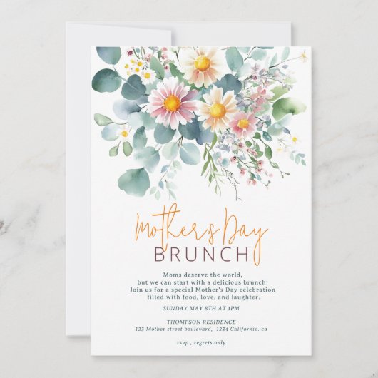 水エレガント色フローラマザーズデイブランチ 招待状 (正面)