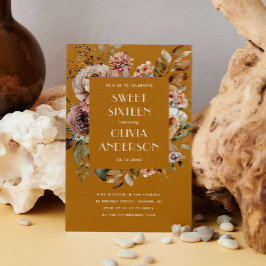 水エレガント色フローラマスタードオレンジスウィート16 招待状