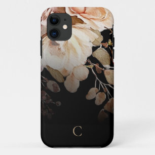 水エレガント色フローラモノグラムブラック iPhone 11 ケース