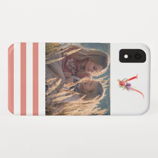 水エレガント色フローラモノグラム"V"写真 Case-Mate iPhoneケース (裏面(横))