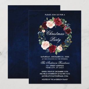 水エレガント色フローラリースクリスマスパーティー 招待状