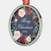 水エレガント色フローラリースメリークリスマス メタルオーナメント (左)