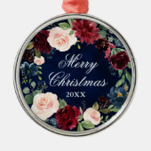 水エレガント色フローラリースメリークリスマス メタルオーナメント (正面)