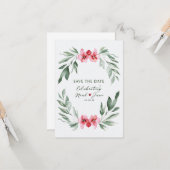 水エレガント色フローラリース日付の保存 カード (正面/裏面インサイチュ)