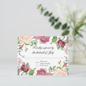 水エレガント色フローラリーフピンクバーガンディRSVP 出欠カード (スタンド正面)