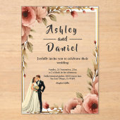 水エレガント色フローラロマンチック結婚カップル アクリル招待状 (正面)