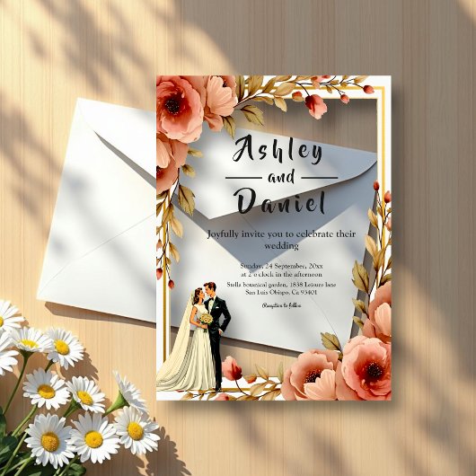 水エレガント色フローラロマンチック結婚カップル アクリル招待状