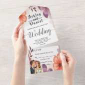 水エレガント色フローラロマンチック結婚カップル オールインワン招待状 (貼ってはがせる)