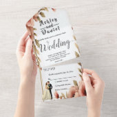 水エレガント色フローラロマンチック結婚カップル オールインワン招待状 (貼ってはがせる)
