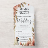 水エレガント色フローラロマンチック結婚カップル オールインワン招待状 (内側)