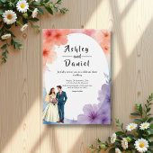 水エレガント色フローラロマンチック結婚カップル 招待状