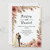 水エレガント色フローラロマンチック結婚カップル 招待状 (正面)