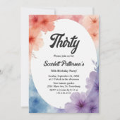 水エレガント色フローラロマンチック30th誕生日 招待状 (正面)
