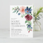 水エレガント色フローラ二重誕生日 招待状 (スタンド正面)