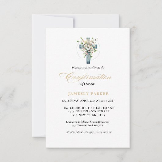 水エレガント色フローラ交差確認 招待状 (正面)