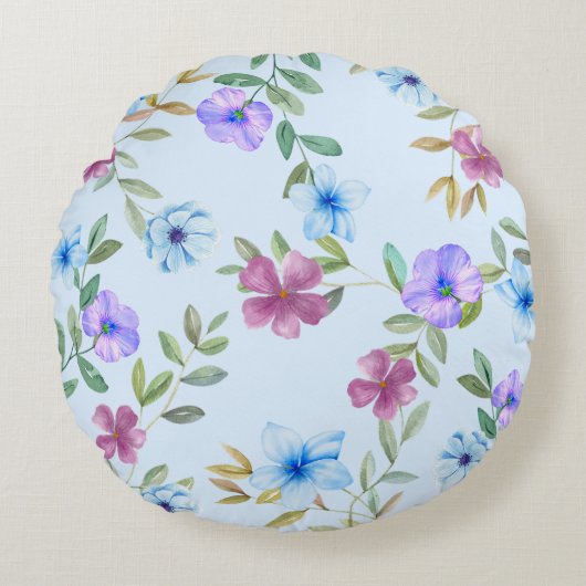 水エレガント色フローラ円枕 ラウンドクッション (正面)