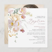 水エレガント色フローラ写真バプテスマ 招待状 (正面/裏面)