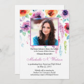 水エレガント色フローラ卒業発表 案内状 (正面/裏面)