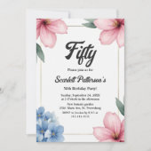 水エレガント色フローラ夏50誕生日 招待状 (正面)